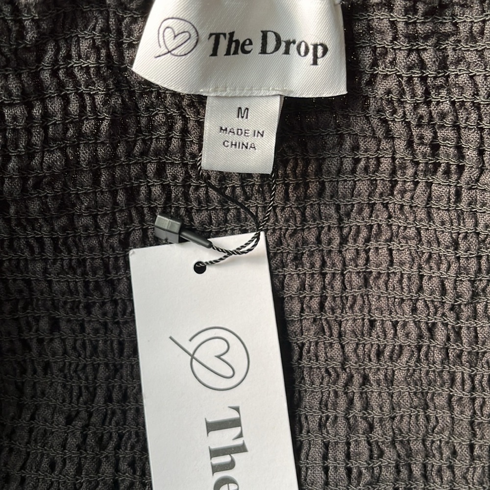 The drop Black Midi Linen Dress w/elbow length puffy short sleeves Size Medium - Picture 7 of 11